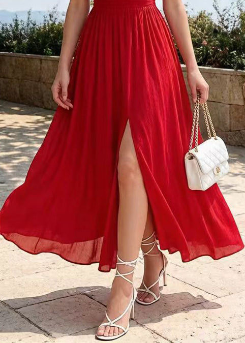 Red Exra Large Hem Side Open Cotton Cami Dress Summer