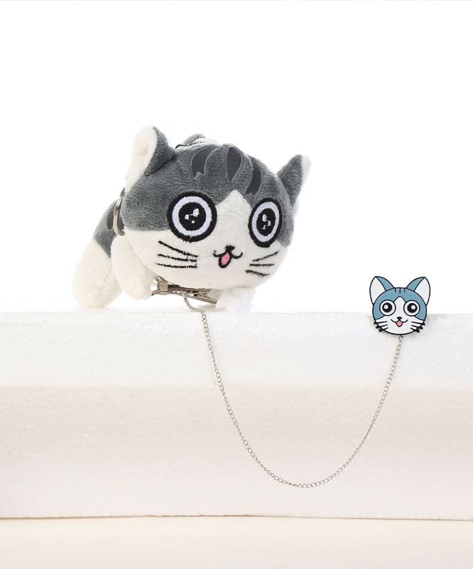 Light Grey Alloy Chain Smiling Face Little Cats Brooches