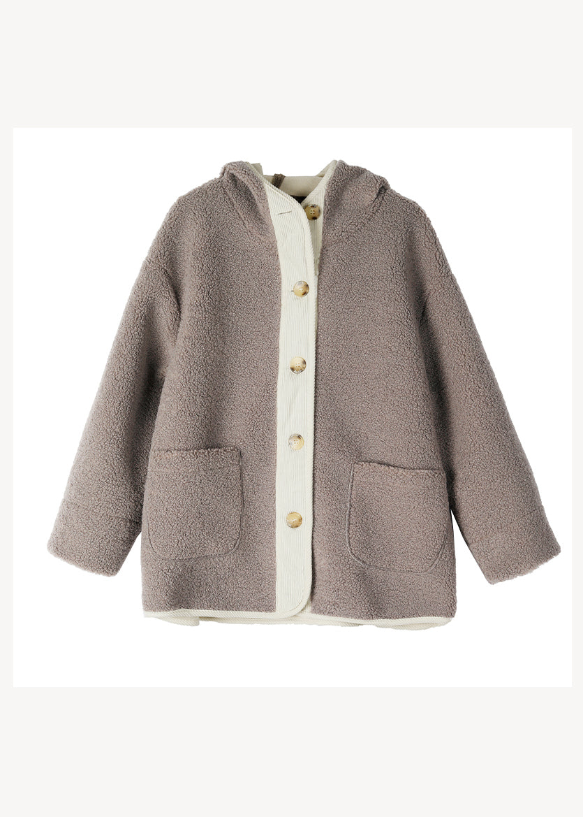Apricot Hooded Pockets Patchwork Faux Fur Warm Fleece Coat Winter