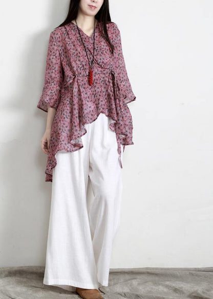 Orange Print Cinchedasymmetrical Design Shirt Top Summer