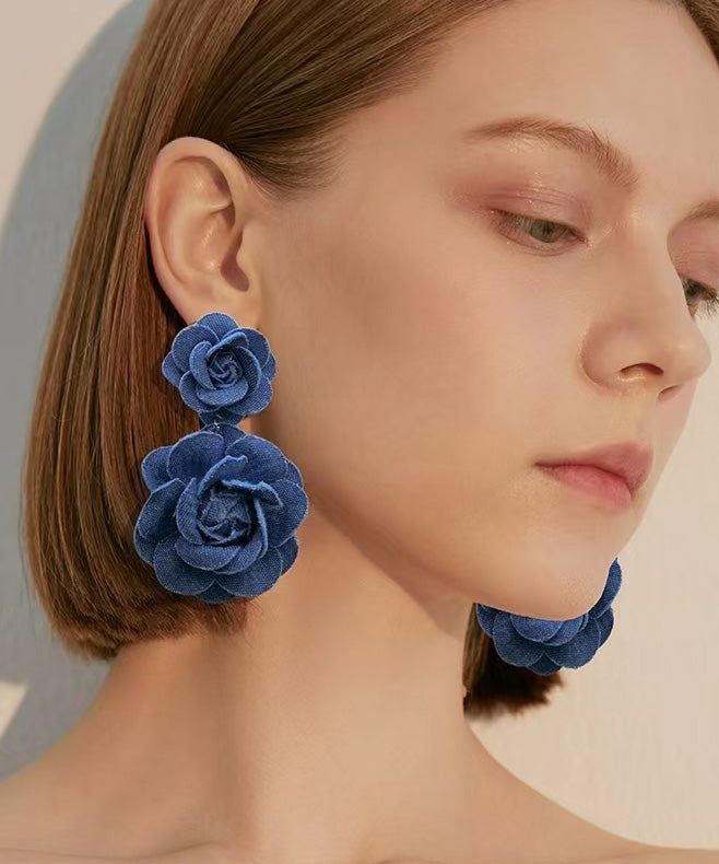 French Style Unique Denim Flower Stud Earrings