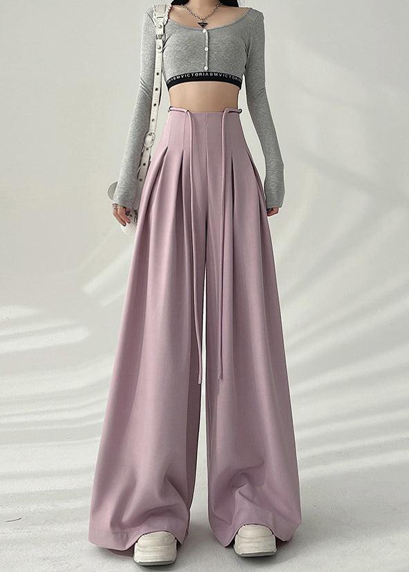 New Coffee High Waist Wrinkled Wide Leg Pants Spring
