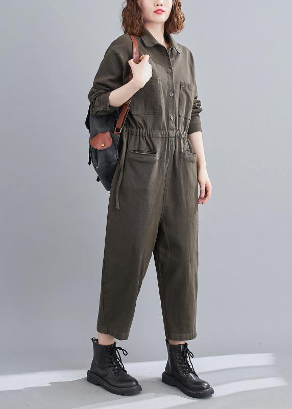 Gray Green Pant Unique Spring Lapel Patchwork Jumpsuit Pants