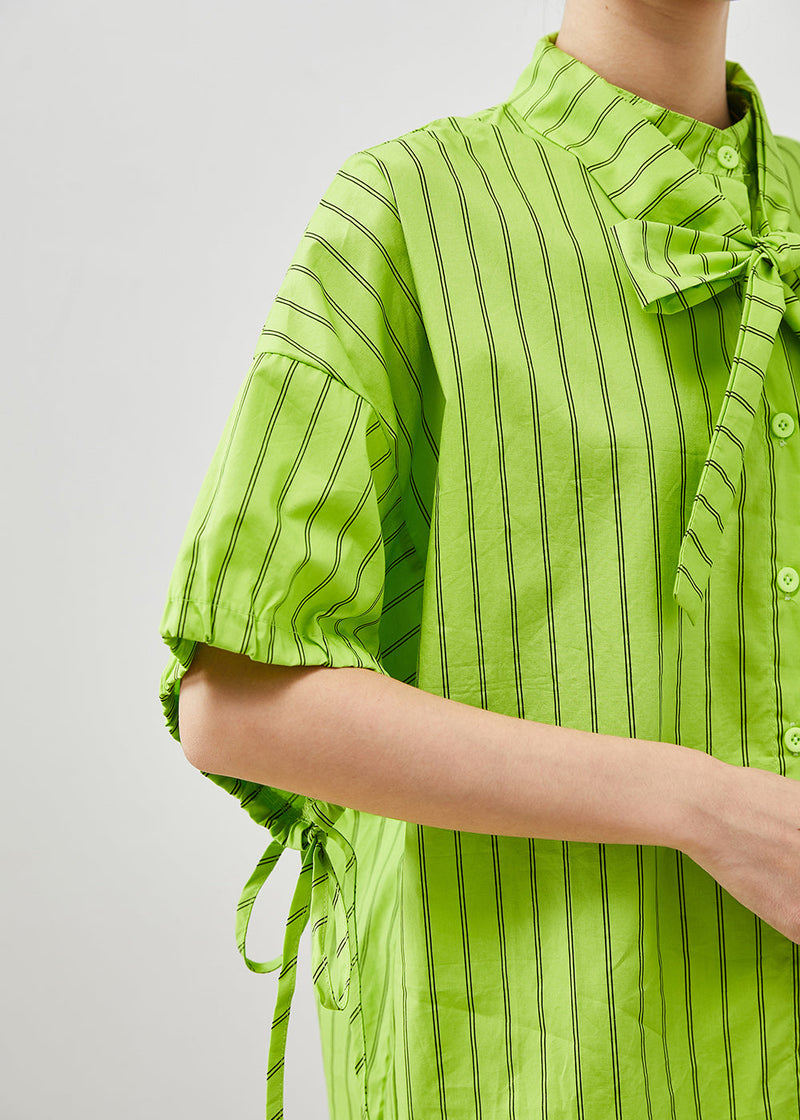 Grass Green Striped Cotton Shirt Tops Summer
