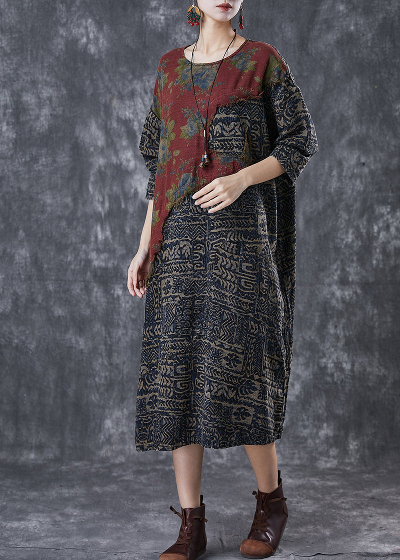 Colorblock Asymmetrical Patchwork Linen Loose Dress Spring