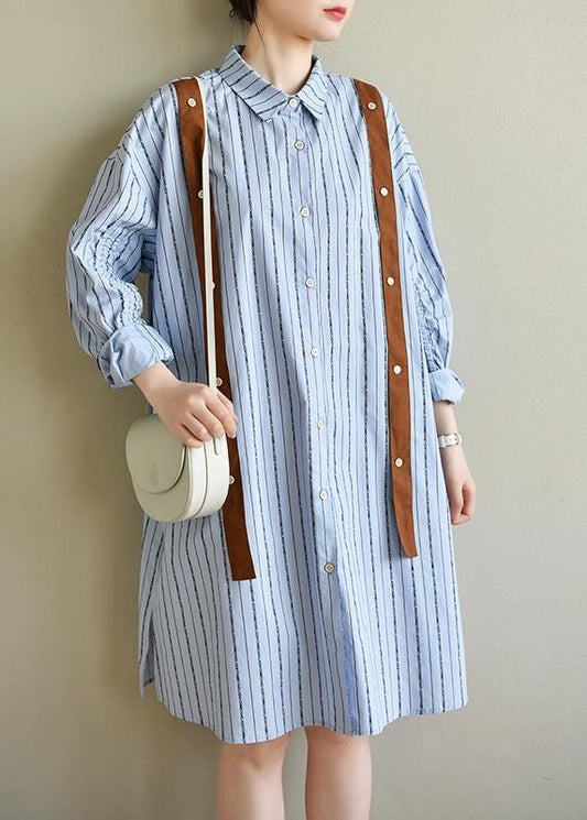 Blue Striped Cotton Button Spring Dresses