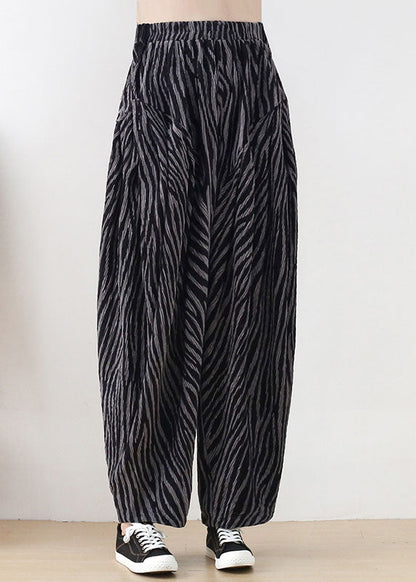 Black Grey Elastic Waist Pockets Cotton Harem Pants Spring