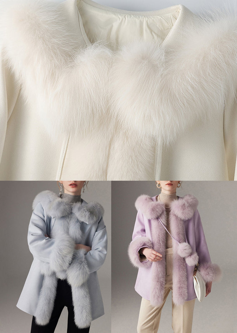 White Fuzzy Ball Decorated Fine Cotton Filled Coats Winter