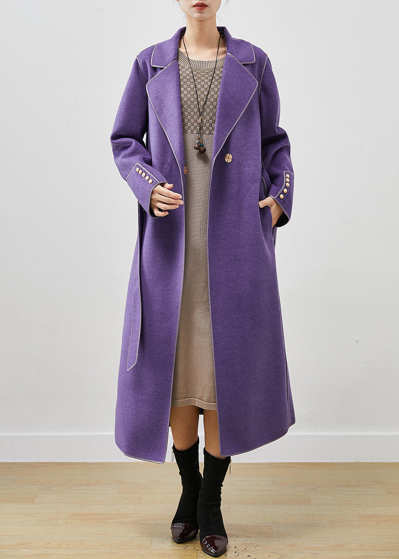 Purple Peter Pan Collar Tie Waist Woolen Coats Fall