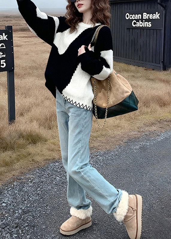 Classy Colorblock Oversized Cozy Knit Sweaters Winter