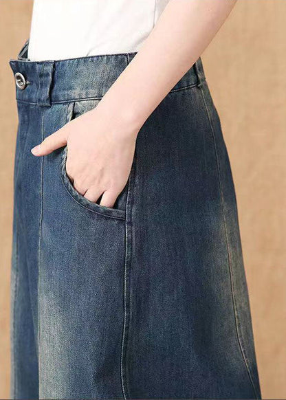 Denim Blue High Waist Pockets Patchwork Cotton Harem Pants Spring