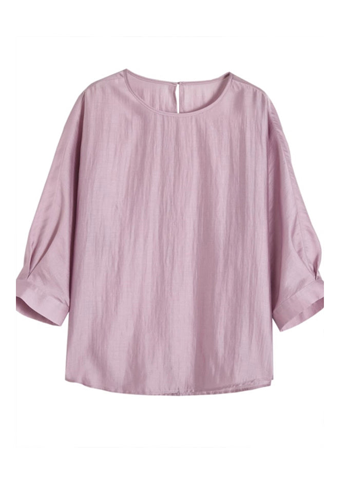 Brief Light Purple O-neck Patchwork Shirts Fall