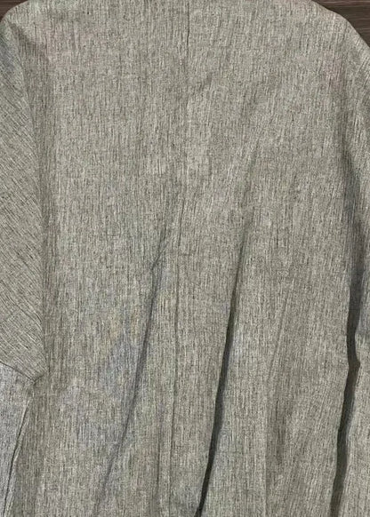 Grey Brown Stand Collar Chinese Button Linen Shirt Top Fall