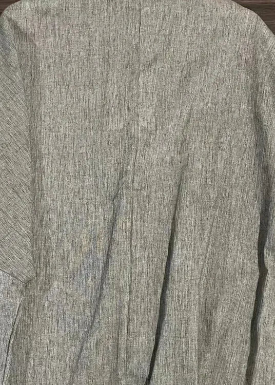 Grey Brown Stand Collar Chinese Button Linen Shirt Top Fall