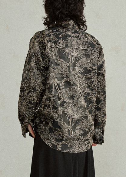 Black Stand Collar Jacquard Top Fall