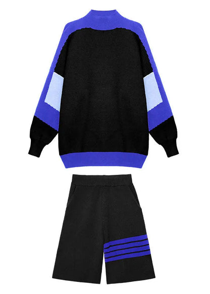 Black Turtleneck Jacquard Fall Long Sleeve Two Pieces Set