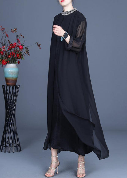 Black Embroidery Oversize Maxi Summer Spring Chiffon Dress