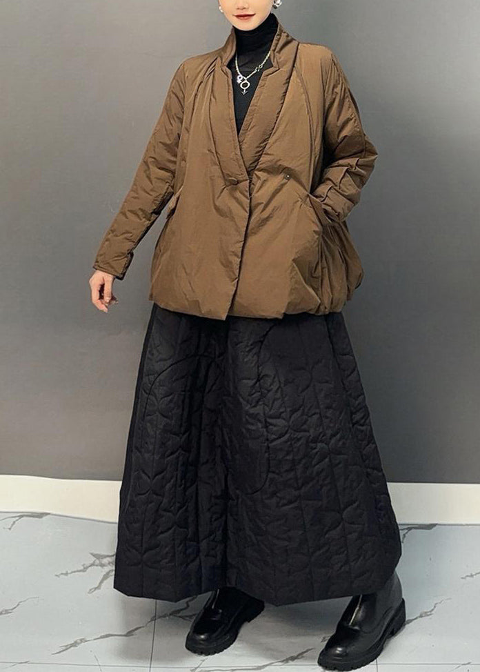 Ginger V Neck Patchwork Parka and Skirts Two Pieces Set Winter