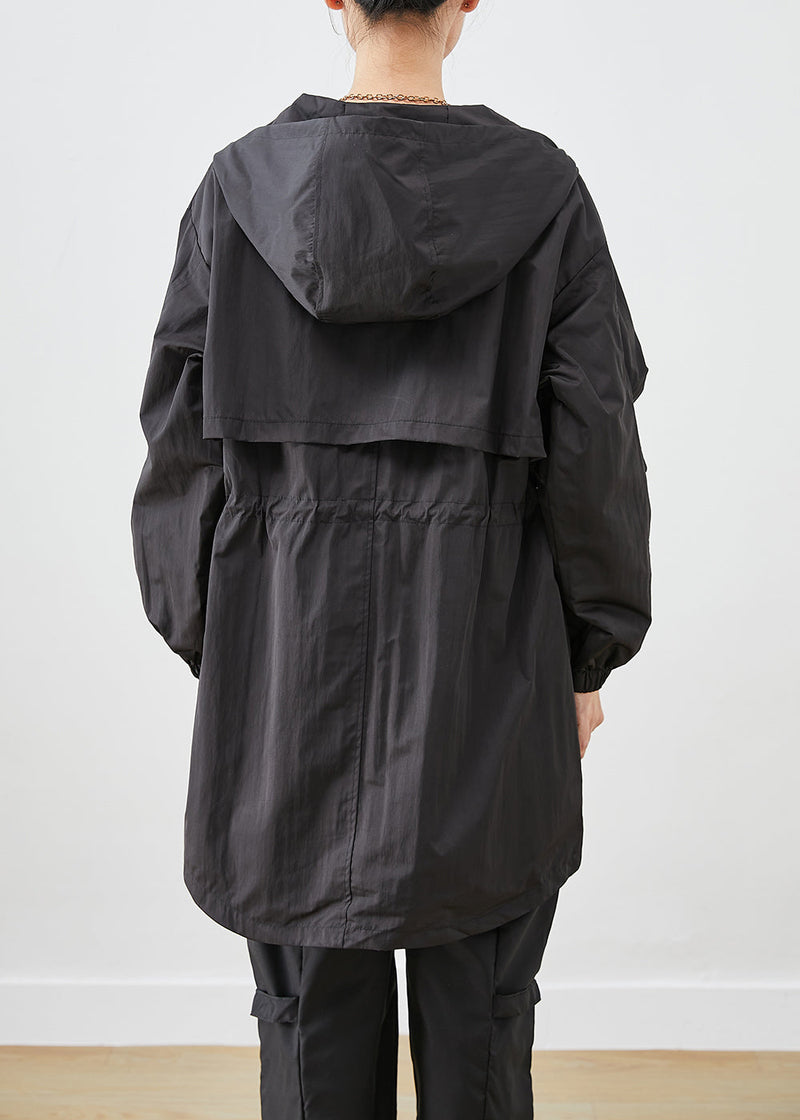 Black Oversized Patchwork Pockets Spandex Coat Fall