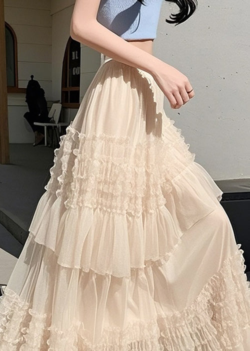 Art Apricot Ruffled Elastic Waist Chiffon Skirts Summer
