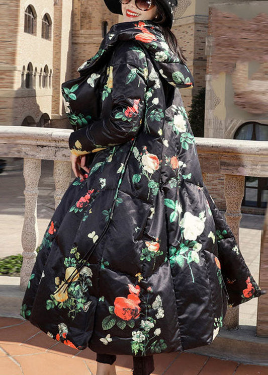 Print Oriental Winter Long Puffer Jackets Duck Down Coat