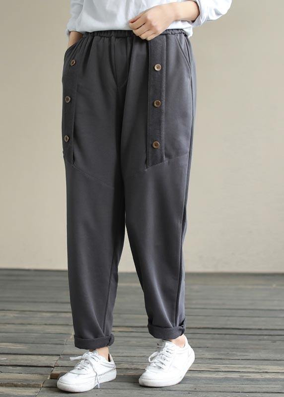 Diy Spring Wide Leg Pants Gray Gifts Elastic Waist Patchwork Pant