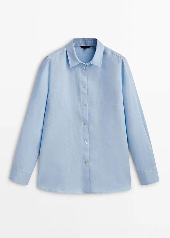 Brief Baby Blue Peter Pan Collar Button Shirt Fall