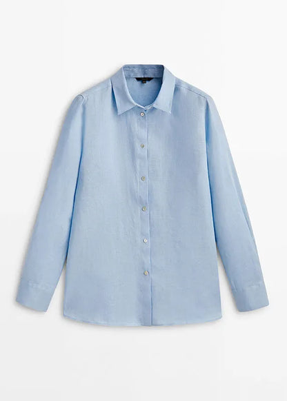 Brief Baby Blue Peter Pan Collar Button Shirt Fall