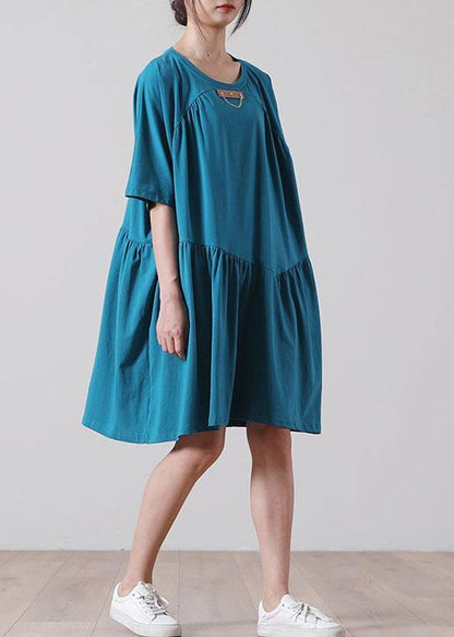 Classy Blue Cinched Long Summer Cotton Dress