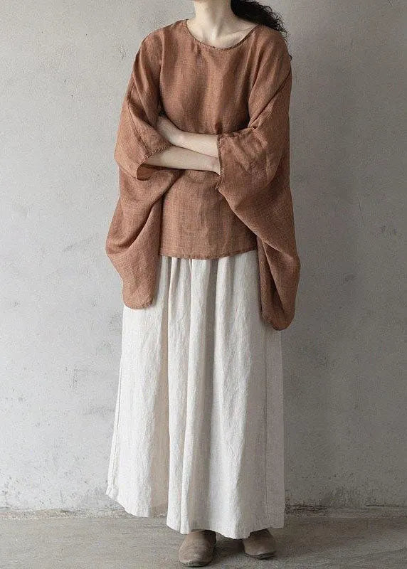 Stylish Orange Red Asymmetrical Cotton Shirt Tops Bat Wing Sleeve