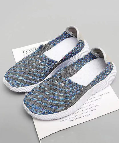 Purple Knit Fabric Flat Shoes Handmade Splicing Soofairy Shoes-20251