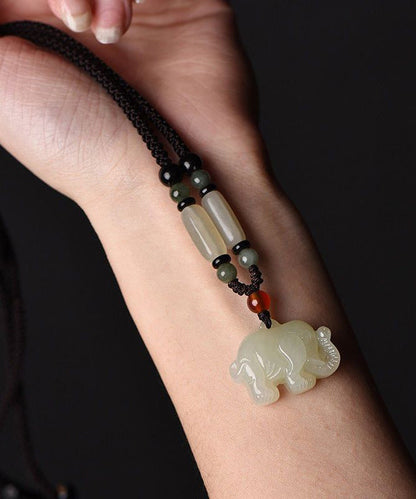 Diy Hand Knitting Jade Little Elephant Pendant Necklace