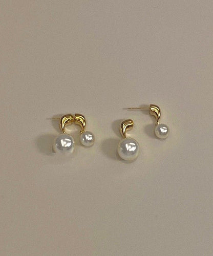 Brief Gold Copper Alloy Pearl Stud Earrings