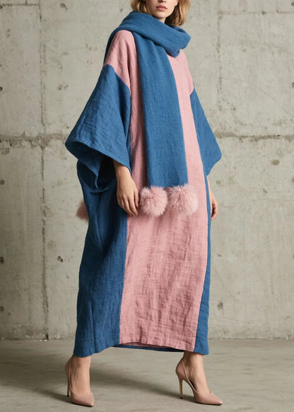 Colorblock Patchwork Cotton Long Dress Fall
