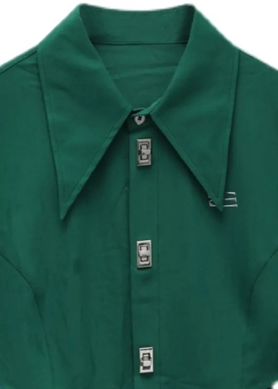 Blackish Green Peter Pan Collar Button Tops Long Sleeve