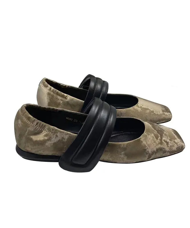 Khaki Flat Shoes Stylish Splicing Buckle Strap
