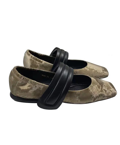 Khaki Flat Shoes Stylish Splicing Buckle Strap