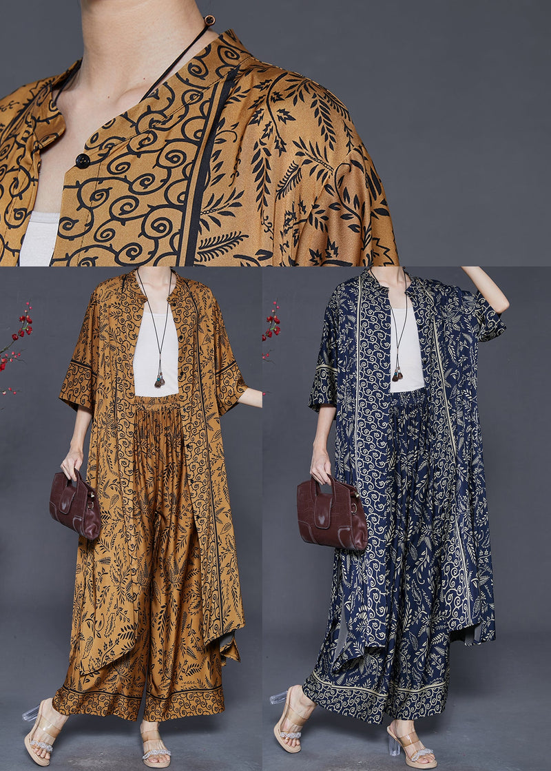 Navy Print Silk Two Piece Set Clothing Oversized Summer
