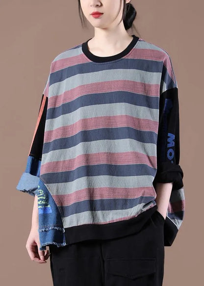 Style Patchwork Spring Shirts Black Tops