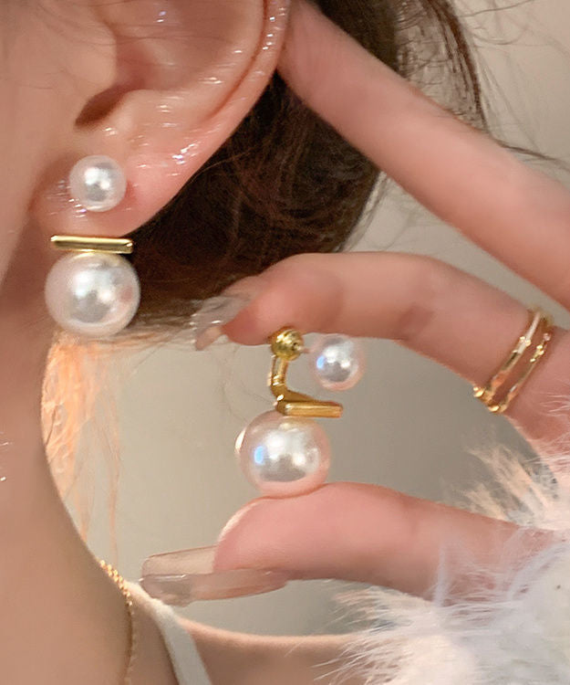 White Copper Overgild Pearl Stud Earrings