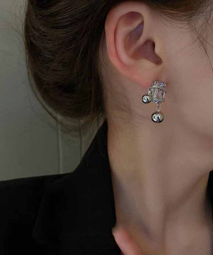 Grey Alloy Zircon Crystal Gem Stone Drop Earrings