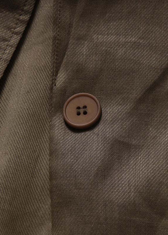 Khaki Ramie Patchwork Button Coat