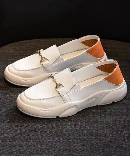 White Faux Leather Comfy Splicing Penny Loafers