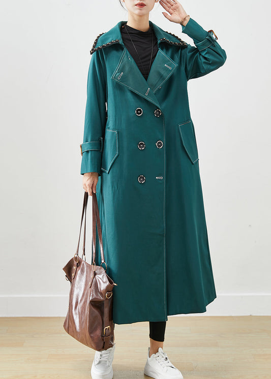 Blacksih Green Double Breast Pockets Cotton Coats Fall