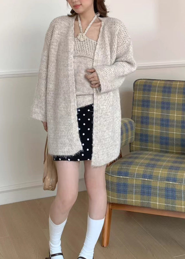Fine Beige Oversized Knit Halter Two Pieces Set Winter