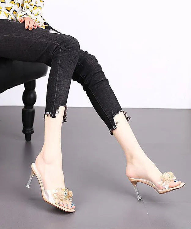 Peep Toe Stiletto Apricot Bow Clear High Heel Slippers