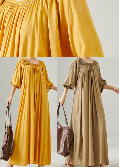 French Yellow Oversized Cotton Dress Summer