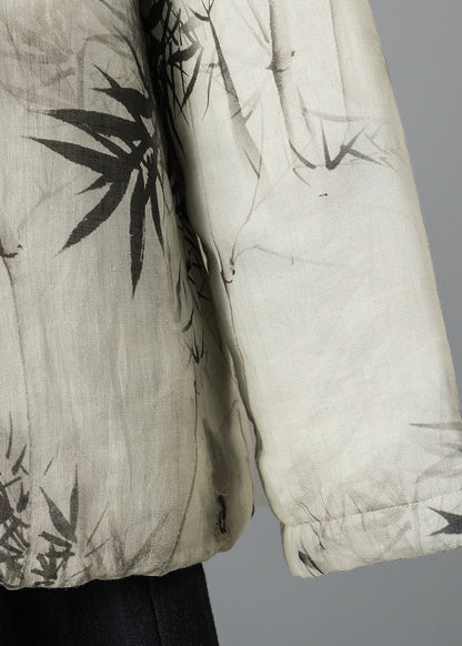 Stand Collar Print Oriental Button Fine Cotton Filled Coat Spring