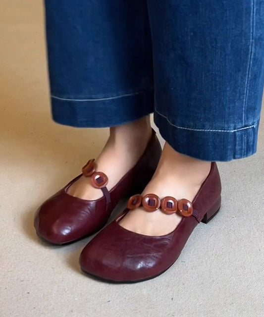 Red Faux Leather Splicing Flat Shoes for