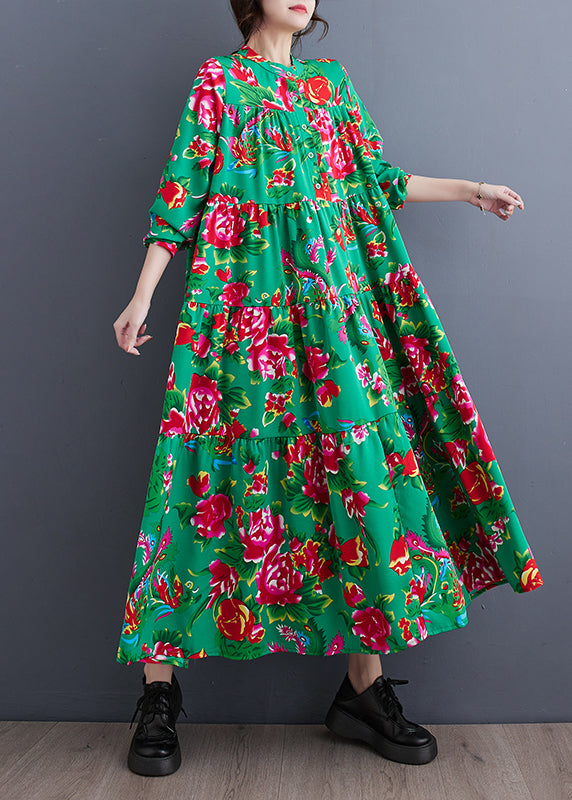 Red Stand Collar Patchwork Wrinkled Maxi Dresses Long Sleeve Spring